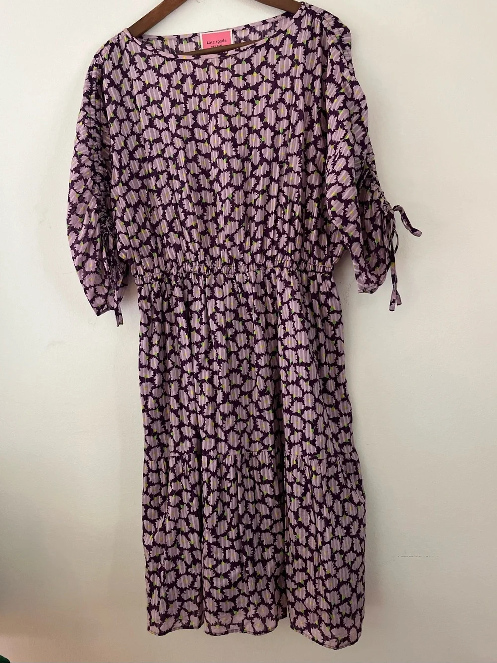 Kate Spade Sunny Bloom Pleated Midi Dress Cotton Purple Floral Womens Size Large